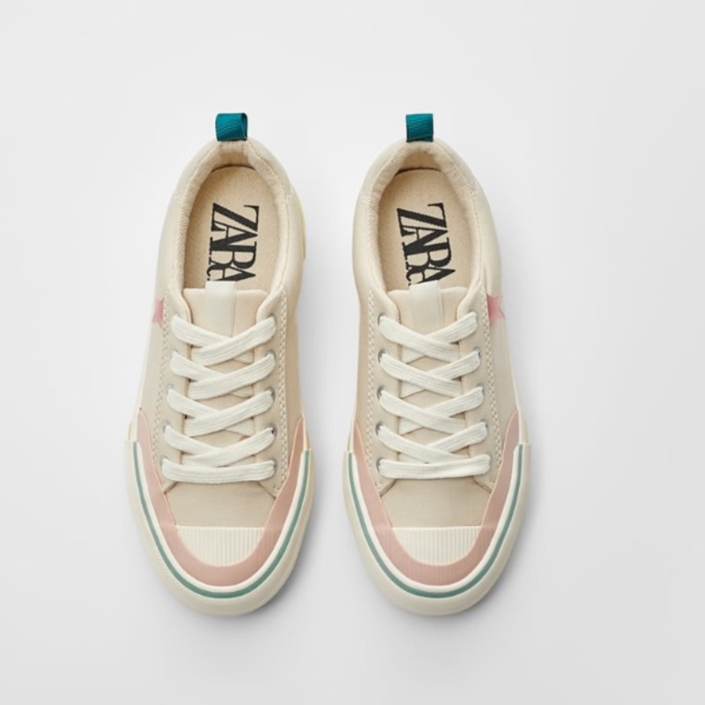 NWT Zara Girls Patches Lace Up Cotton Sneaker - Picture 4 of 10